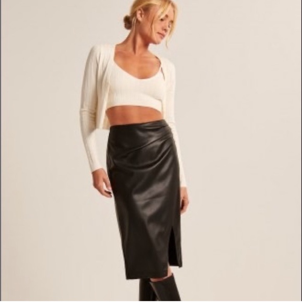 Abercrombie vegan leather midi skirt size M